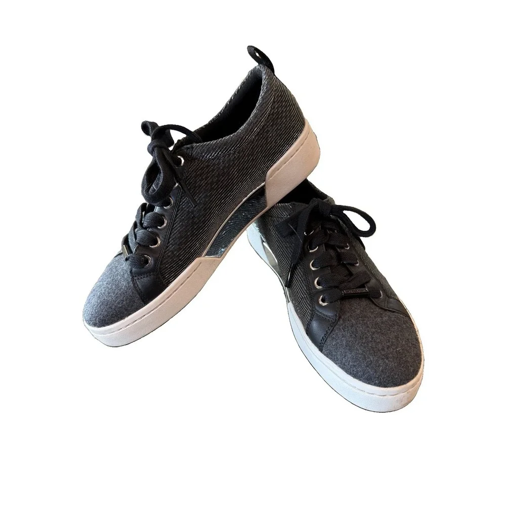 MICHAEL KORS Brenden 6.5 Gunmetal Grey Fabric Lace Up Trainer Sneakers MK